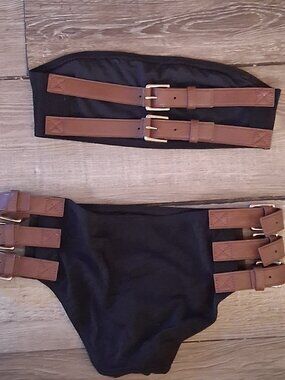 Michael Kors Collection Belted Navy Bikini Swimsuit  Size 4  XS   $345.+